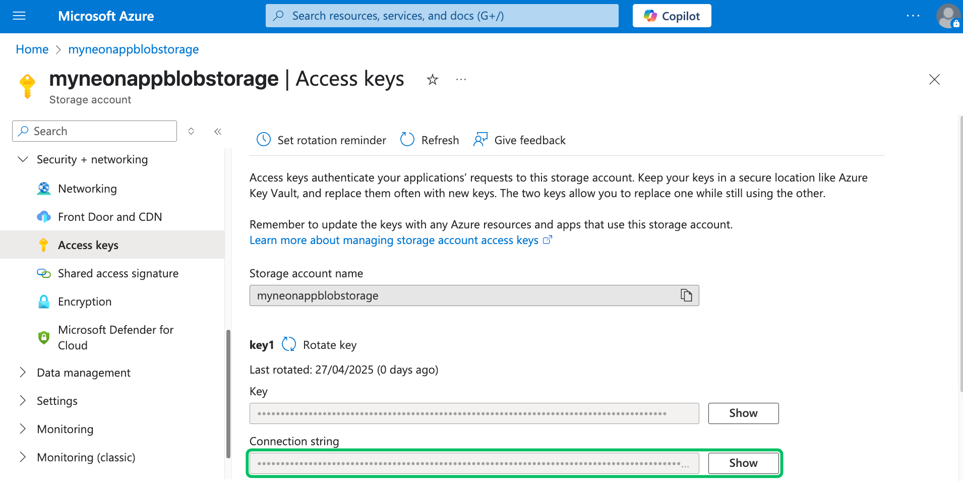 Azure Storage Account Access Keys