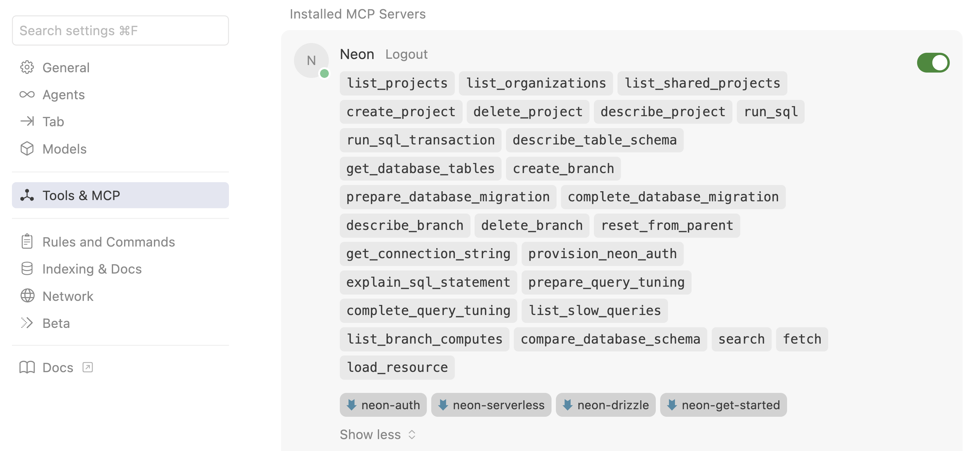 Cursor with Neon MCP Tools