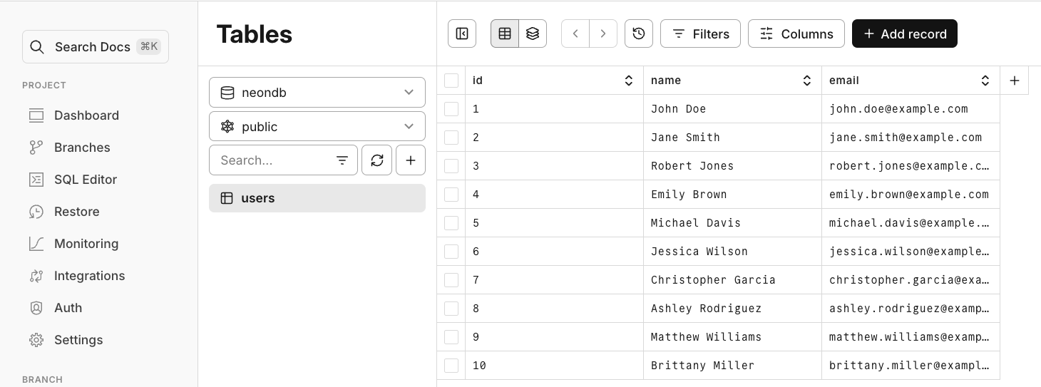 Output in Neon console